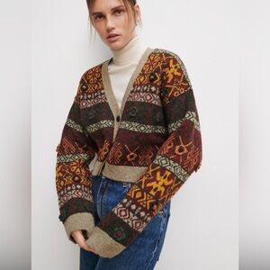 ZARA KNIT JACQUARD JACKET XS-S